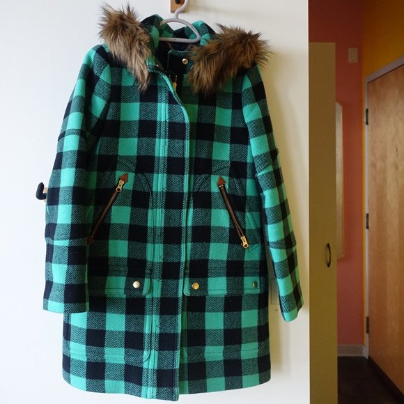 J.Crew Chateau parka buffalo check stadium-cloth wool coat XS 0 XSmall XXS 00 - Picture 6 of 16
